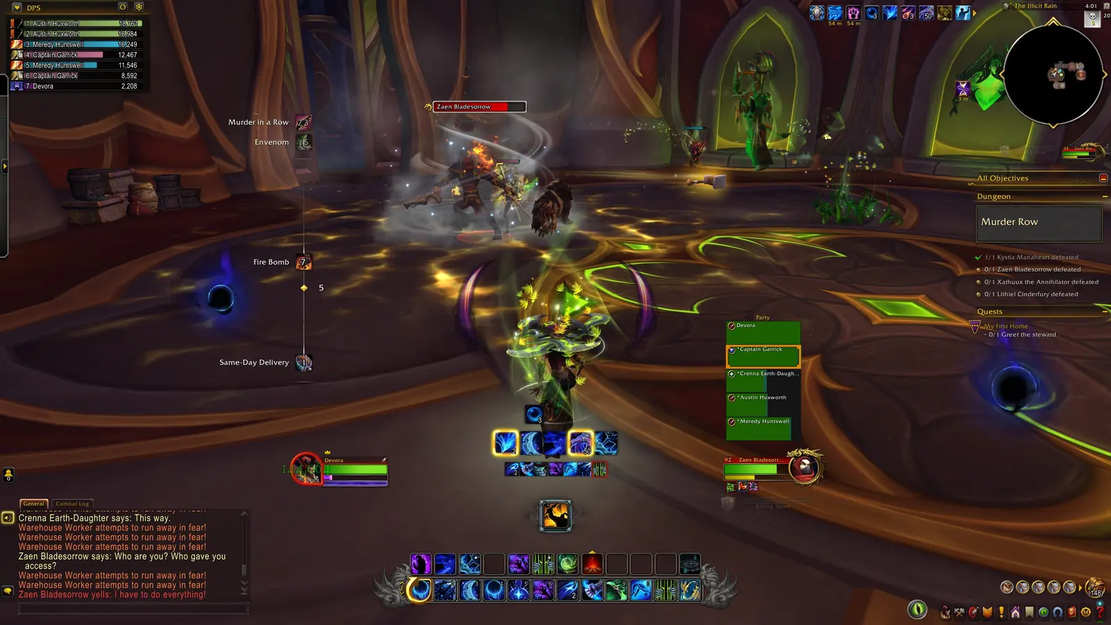 World of Warcraft Murder Row boss Zaen Bladesorrow with the in-game UI